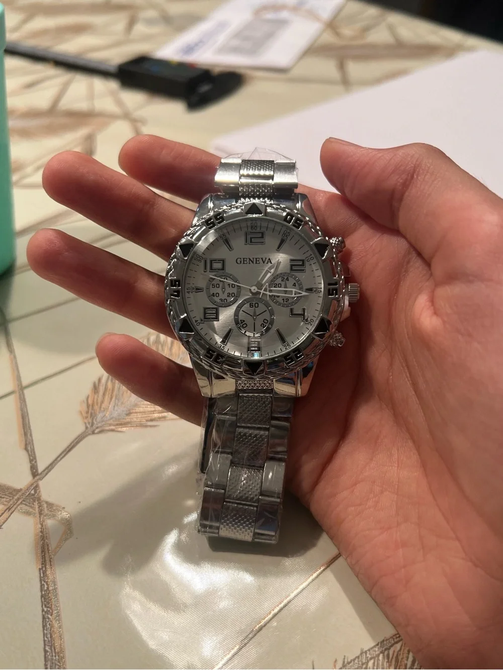 Geneva Silver Men's Chronograph Bracelet Watch